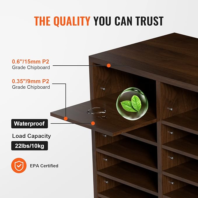 VEVOR 24 Compartments Office Mailbox, Adjustable Shelves, Wood Literature Sorter 29x12x24.4 inches – Ideal for Office, Home, Classroom, Mailrooms Organization – EPA Certified (Brown) - Image 3