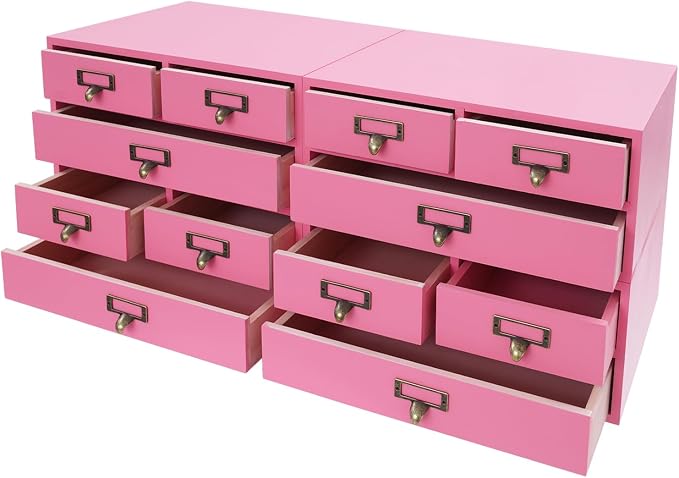 4-Piece Desktop Organizer Set with 3 Drawers, Wood & Metal Drawer Storage, Wooden Desktop Organizer for Store Cosmetics, Jewelry, Letters, Papers, Tea Bags, Sugar Packets (Pinck) - Image 6