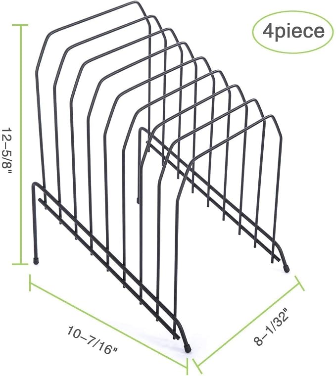 DESIGNA 4 Pack Metal Incline Sorter Vertical File Holder, Storage Organizer Folder Mail Magazine Letter Paper Book Filing Organization Display Rack Dividers,8 Compart,Black - Image 3