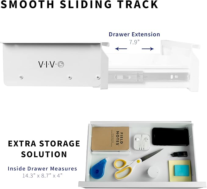 VIVO White 16 x 9 inch Under Desk Slide Out Drawer, DESK-AC03A-W | No Shell, Sturdy Steel Design, Under Desk Storage, Workstation Organizer for Home Office, Holds 11 lbs - Image 4