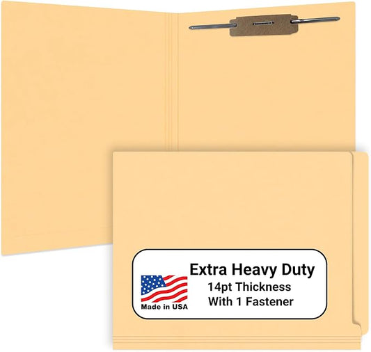 Tan File Folders, Doctor Stuff, Letter Size Reinforced End Tab Folder with 2" Bonded Fastener on Inside Back, 14 pt Stock, Box of 50 by DoctorStuff
