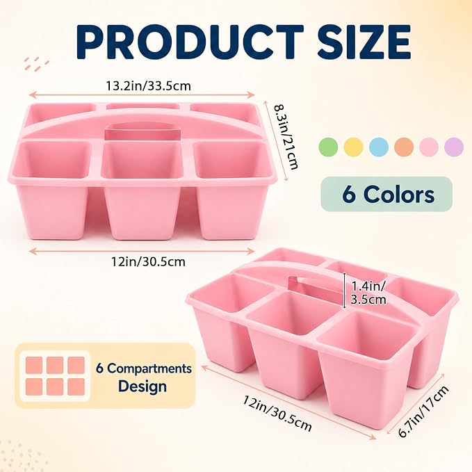 gisgfim 6 Pack Plastic Classroom Caddy with 6-Compartments Plastic Storage Caddies with Handle 6 Compartments Table Caddy Organizer Versatile Table Caddies for Classroom Office Storage, Pastel Color - Image 2