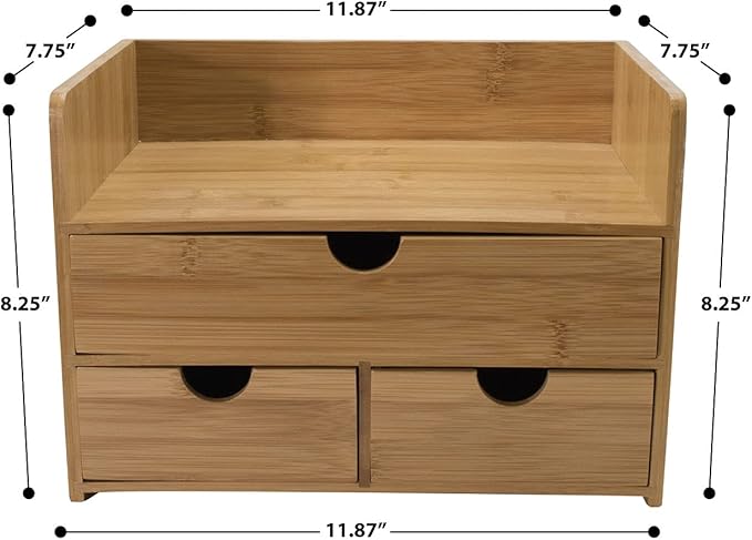 Sorbus Bamboo Desk Organizer - 3-Tier 100% Bamboo Desktop Organizers – Mini Bamboo Desk Drawer Tabletop Storage Box Countertop Organization 3 Drawers & Shelf - Office, Makeup Vanity, Fully Assembled - Image 3