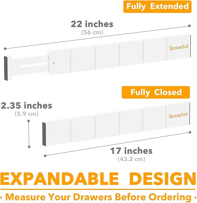 SpaceAid Bamboo Drawer Dividers with Inserts and Labels, Kitchen Adjustable Drawer Organizers, Expandable Organization for Home, Office, Dressers, 7 Dividers with 15 Inserts (17"-22" White) - Image 4