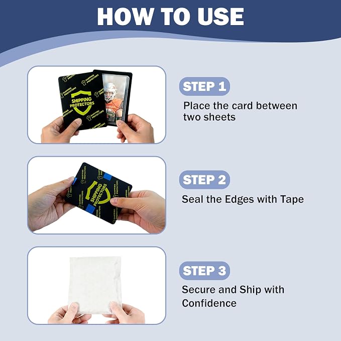 1000-Pack Trading Card Shipping Protectors 3.5'' x 4.5'' with 8 Rolls of Tape Heavy Duty Corrugated Sheet for Safe Shipping, Precut Card Mailers for Sports, MTG, and Collectible Cards (Black) - Image 4