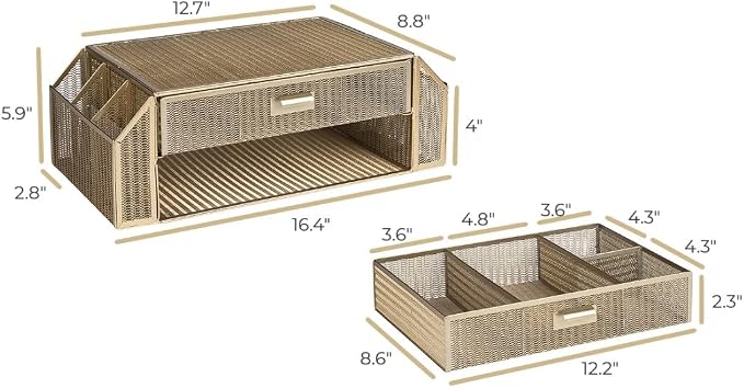 BLU MONACO | Monitor Stand with Drawer Storage | Desk Top Monitor Stand Riser Gold | Computer Support Organizer Elevador de Monitor - Image 7