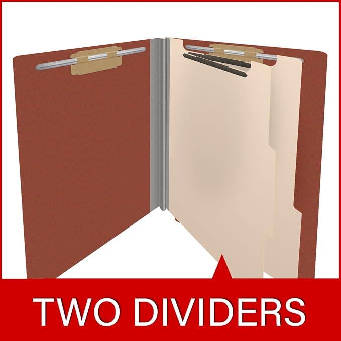 25 Pt. Pressboard Classification Folders, Full Cut End Tab, Letter Size, 2 Dividers, Brick Red (Box of 10) - Image 8