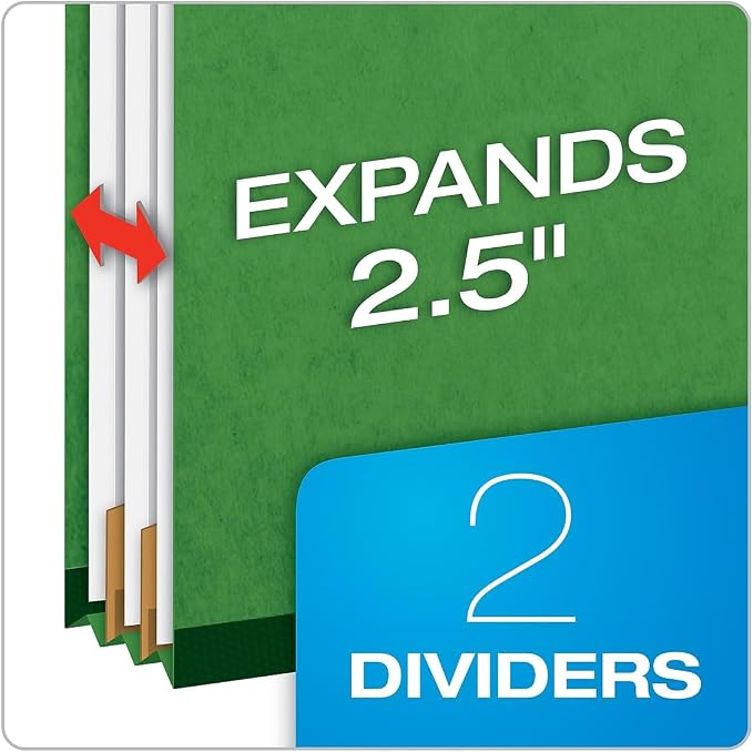 Globe-Weis Colored Classification Folders, 2/5 Cut Tab, 2 Dividers, Embedded Fasteners, Letter Size, Dark Green, 10 Folders Per Box (24133) - Image 3