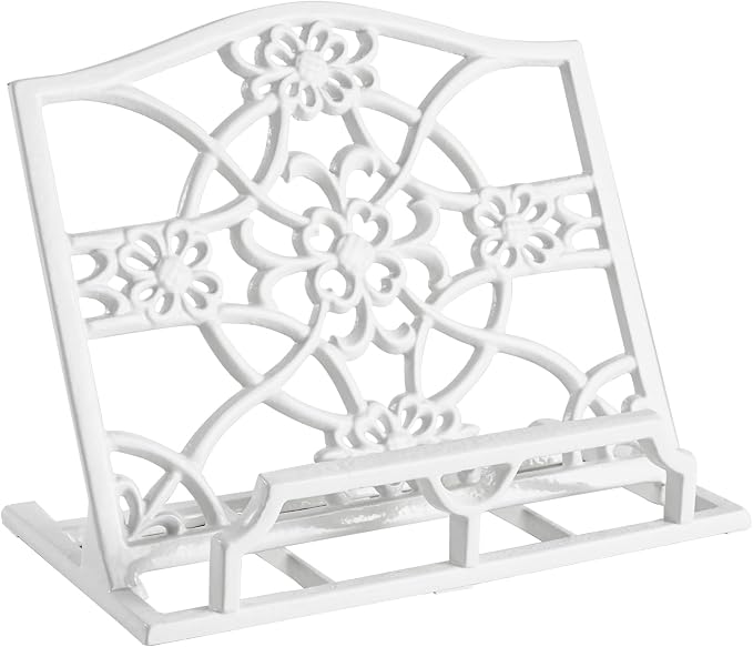 JOGREFUL Cast Iron Cookbook Stand, Kitchen Recipe Holder Medallion White | Heavy-Duty Book Vintage Holder, Reading Rest Holder for Easel/Counter/Books/Magazine/iPad/Bible by JOGREFUL