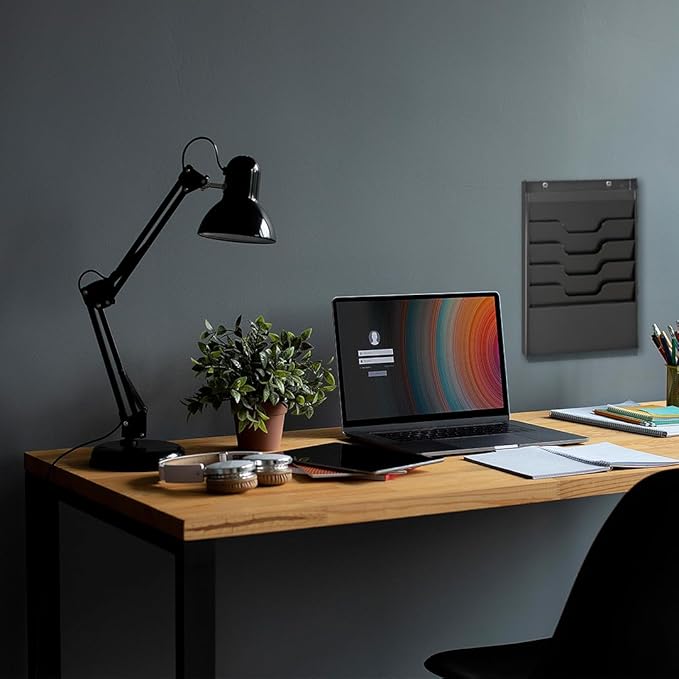 4 Tier Wall Mounted File Organizer, Metal Task Rack for Office Documents, Mail & Folders, Space-Saving Office Wall Organizer, Black 19.5”H - Image 5