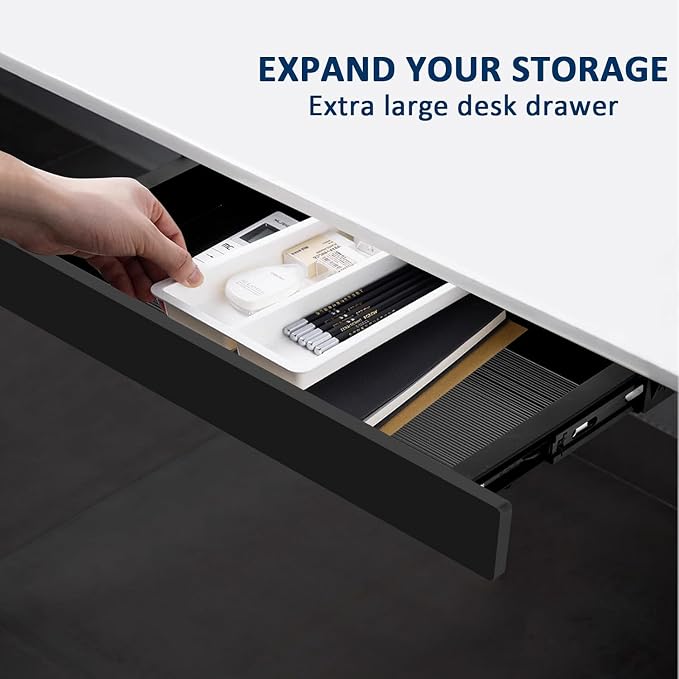 Under Desk Mounted Sliding Drawer to Pull Out, Attachable Desk Pencil Drawer with Ball-Bearing Slides, Metal and Plastic Storage Drawer (Black) - Image 7