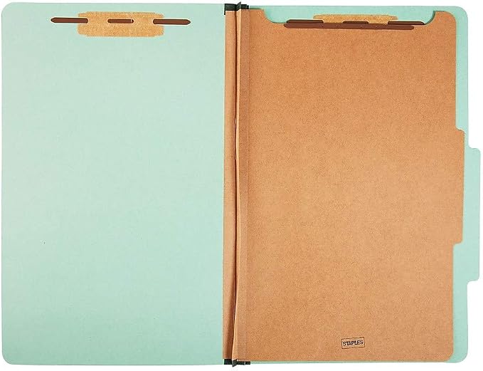 Staples Colored Pressboard Classification Folder, Legal Size, 1 Partition, Green, Durable Construction, 20/Pack - Image 2