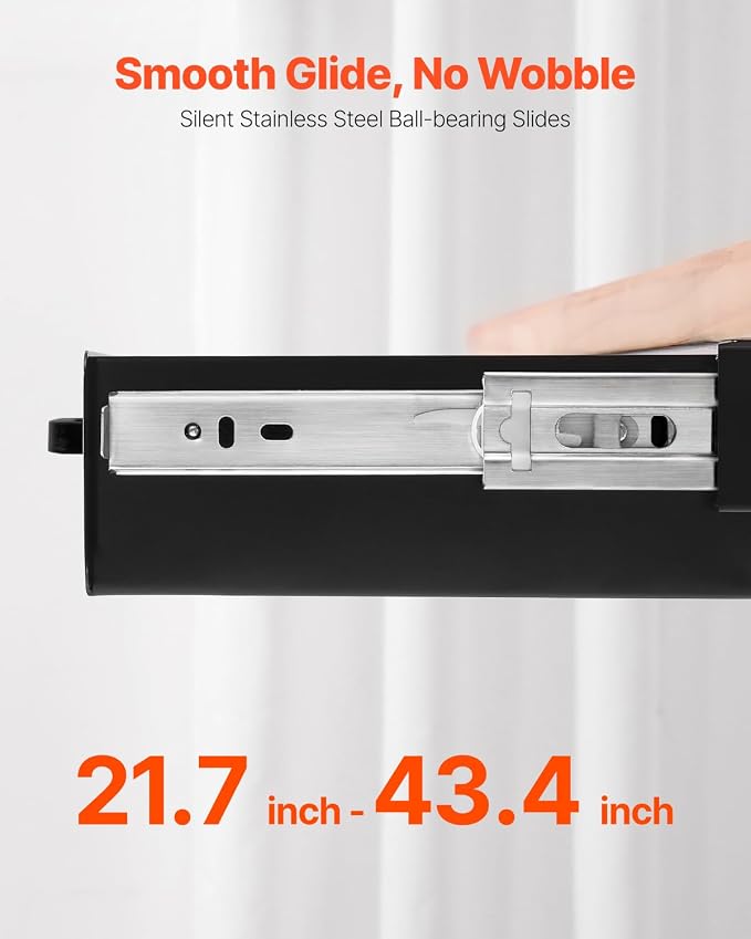 VEVOR Under Desk Drawer Slide Out, 22 inch Under Desk Mounted Pull-out Drawer Attachment, Hidden Under Counter Drawers for office Home Sit Stand Workstation, Black - Image 4