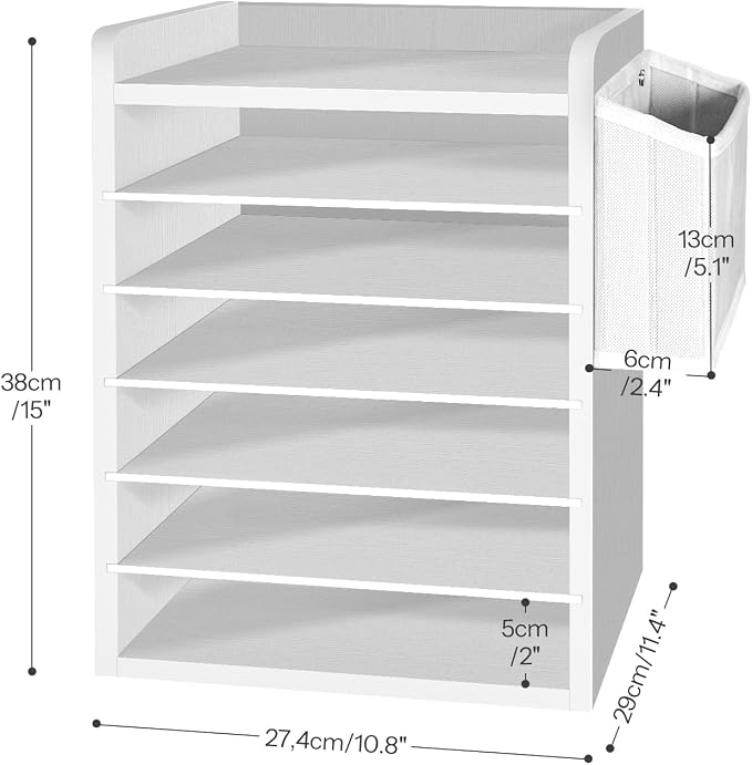 HOOBRO Adjustable Countertop Mail Sorter, 6 Tier Wooden Paper Organizer, Vertical Literature Organizer with Side Storage, Office Mailbox Cubbies, Classroom Mailbox, for Home, Office, White WT34WF01 - Image 2