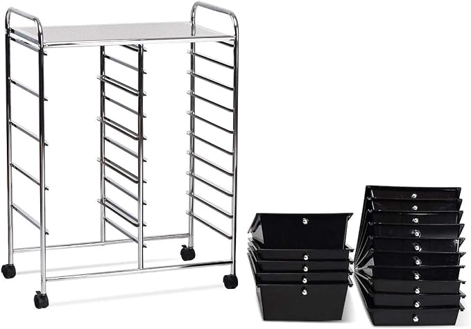 COSTWAY 15 Drawer Rolling Storage Cart, Mobile Utility Cart with Lockable Wheels, Drawers, Multipurpose Organizer Cart for Home, Office, School, Black - Image 8