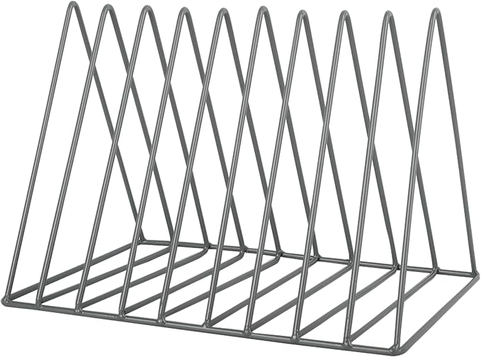 Vinyl Record Holder Storage, 9 Slot Metal Magazine Book Album Display Rack, Stylish Triangle Desktop File Sorter Organizer for Home Office, Grey by EASEPRES