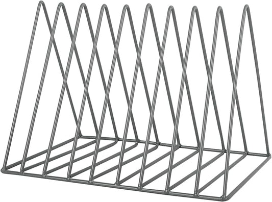 Vinyl Record Holder Storage, 9 Slot Metal Magazine Book Album Display Rack, Stylish Triangle Desktop File Sorter Organizer for Home Office, Grey by EASEPRES