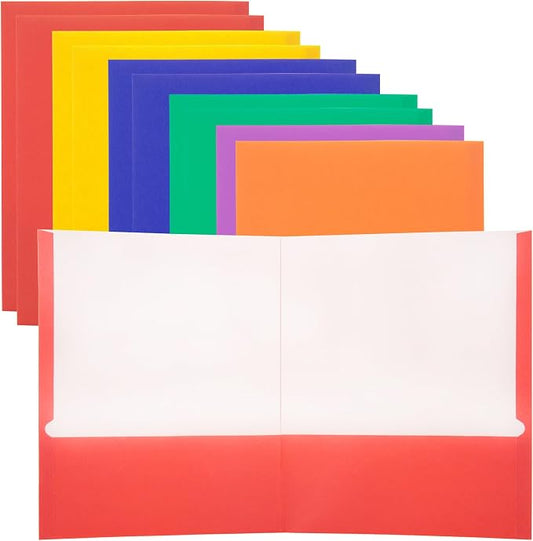 BAZIC Products Assorted Color Paper 2-Pocket Folder, 10-Set | two interior pockets, Holds 8.5 x 11 in sheets by BAZICProducts