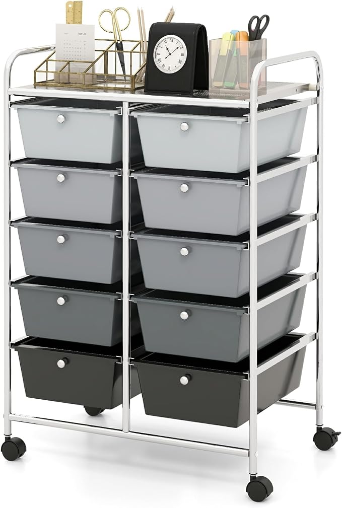 Moccha Rolling Storage Cart with 10 Drawers - Under Desk Cabinet on Wheels for Craft Art Supply Paper Salon, Scrapbook Paper Tools, Multipurpose Mobile Utility Cart for Classroom, Gradient Grey by LDAILY