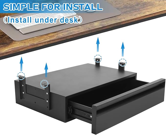 POPMOON 18 inch Under Desk Drawer, Adjustable Pull Out Storage Organizer | Under Table Drawer Adjustable Height, Smooth Slide Rails, Carbon Steel Hidden Under Desk Drawer Slide Out Hold 44 lbs - Image 7