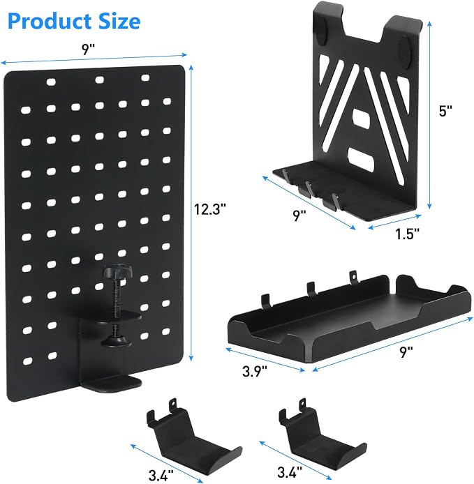 MAXECHO Desk Side Storage Holder, Metal Pegboard, Above or Under Desk Laptop Mount, Table Side Hanging File Organizer, Clamp On Cable Management Tray, Peg Board for Gaming, Office - Image 4