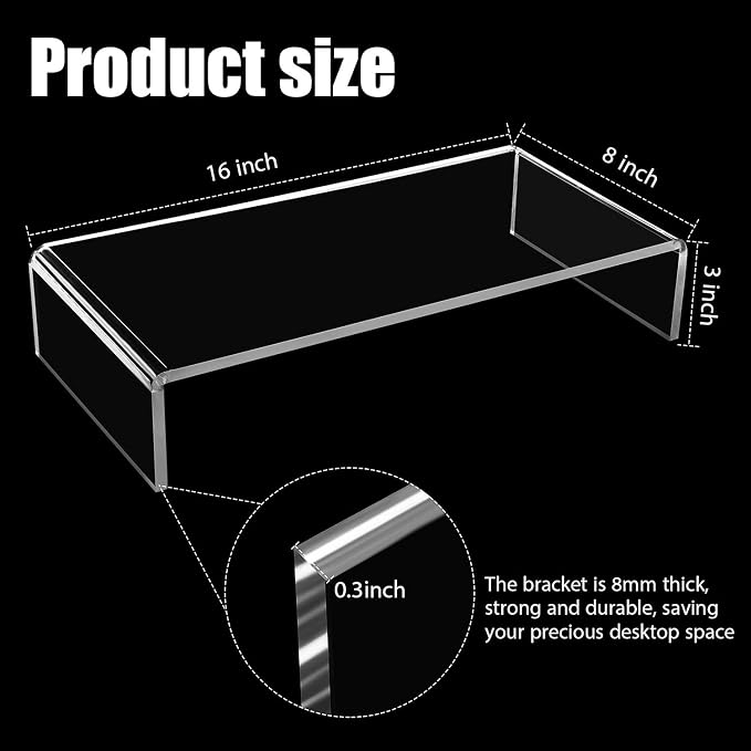 Jetec 2 Pcs Acrylic Monitor Stand Desktop Video Acrylic Monitor Riser Desk Shelf Computer Stand for Laptop TV Computer Screen Desk Organizer Teacher's Day Supplies (Clear, 16 x 8 x 3 Inch) - Image 2