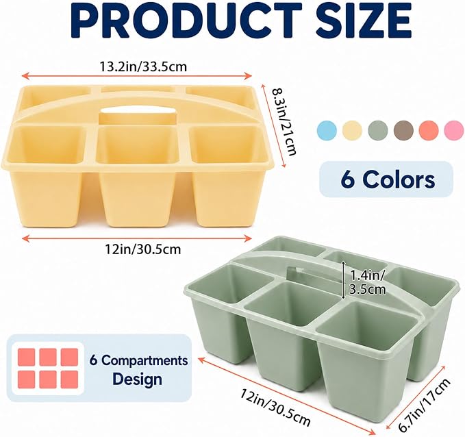 6 Pack Assorted Colors 6 Compartment Classroom Caddy with Handle Portable Plastic Storage Classroom Caddies Organizer for Classrooms Supply Teacher Office Table Desk(Groovy) - Image 2