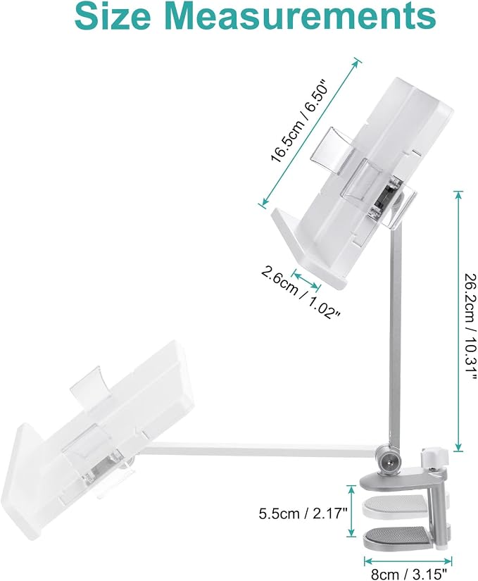PATIKIL Book Stand for Reading, Metal Reading Rest Book Holder with Page Clips, Height Angle Adjustable, 360° Rotating Arm Suitable for Sheet Music, Laptop - Image 2