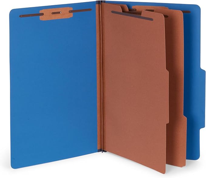 Blue Summit Supplies 10 Classification Folders, Legal 2 Divider, Dark Blue | Heavy-duty, 2 in expansion, 2 prong fasteners, 2 dividers, 6 sections, for medical, legal, and personnel files by BlueSummitSupplies