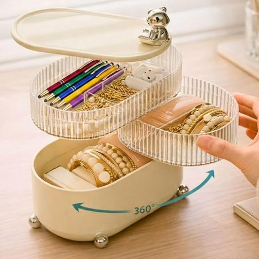 360 Rotating Desk Organizer, 3-Tier Removable Compartments | Jewelry Organizers and Storage, Hair Accessories Organizer, Makeup Vanity Tray, Cute Office Decor Women, Cable Holder by Dazzleree