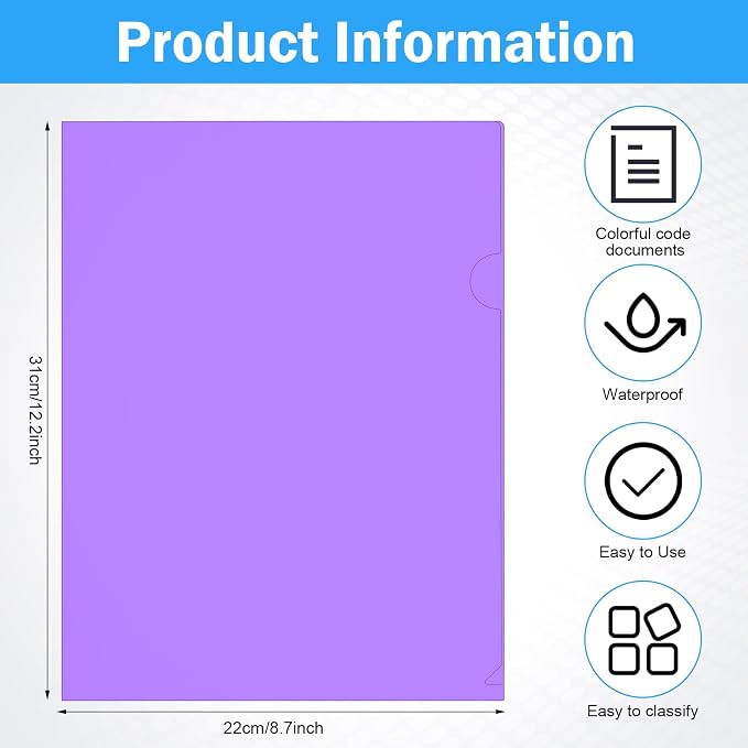 Fainne 100 Pcs Plastic Document Folders Clear File Folders Plastic Pockets Sleeves Letter Size 8.7 x 12.2 Inches A4 Assorted Colors for Office Supplies (Bright Color) - Image 4
