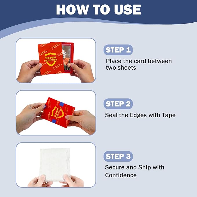 1000-Pack Trading Card Shipping Protectors 3.5'' x 4.5'' with 8 Rolls of Tape, Heavy Duty Corrugated Sheet for Safe Shipping, Precut Card Mailers for Sports, MTG, and Collectible Cards (Red) - Image 5