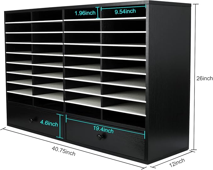 Mail Sorter Organizer, Wood Literature Organizer, Student Mailbox for Classroom, Desktop Bill Paper Organizer for Office Home School, 38 Compartments, Black&White - Image 4