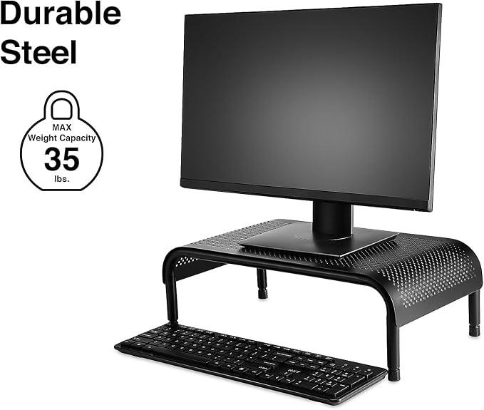 Staples Adjustable Monitor Stand, Black, Ergonomic Riser with Storage Space for Keyboard/Accessories, 2-Pack - Image 2