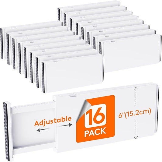 Lifewit 6" Tall Upgrade Drawer Dividers, Adjustable Deep Drawer Organizer | 16 Pack 13.5"-22" Expandable White Drawer Separator for Clothes, Dresser/Kitchen/Closet/Bedroom/Office Organization & Storage by Lifewit