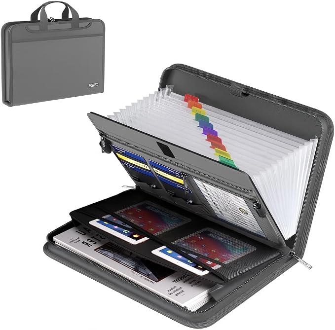 Fireproof Accordion File Organizer – Fireproof File Folder & Expanding Paperwork Organizer with Handle, Travel File Organizer for A4/Letter Documents, 13-Pocket (Grey) by Unknown