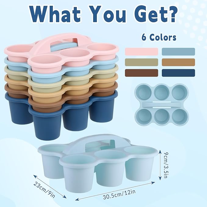 gisgfim 6 Pack Classroom Caddy Organizer with Handle Boho Plastic Table Caddy Drink Cup Caddies Holder 12x9x3.5 Inches Storage School Supplies 6 Compartments for Table Crayon Pencil Cup Marker Craft - Image 2