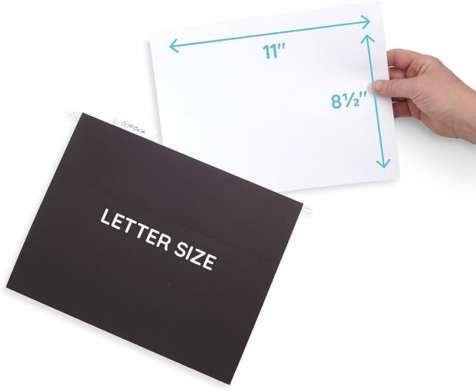 Blue Summit Supplies 50 Hanging File Folders, Letter Size, Black | Reinforced 11pt, 1/5 cut tabs, plastic tabs and inserts included, for filing cabinet, home, and office use - Image 4
