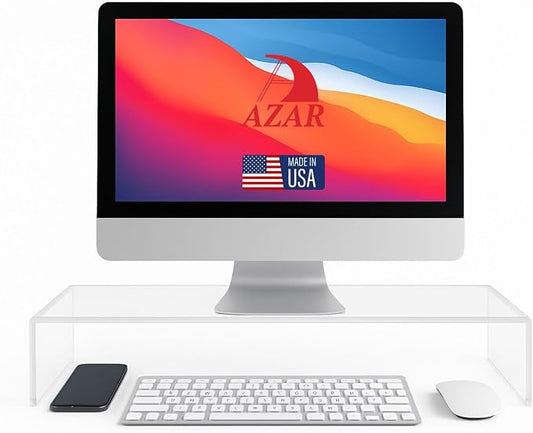 Azar 515360 Acrylic Monitor Stand Riser – Made in USA Laptop stand and Monitor Riser Acrylic Monitor Stand Riser Clear Laptop Stand for Desk Ergonomic Display Riser, Clear (21-Inch-Luxury Handcrafted) by AzarDisplays