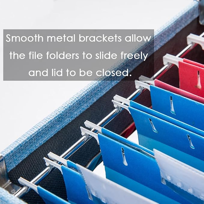 File Organizer Box - Set of 4 Collapsible Decorative Linen Filing Storage Hanging File Folders with Lids Office Cabinet Letter/Legal Size Blue 17.1x14x11.1 inch - Image 5