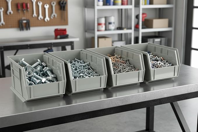 HE HUDSON EXCHANGE 9.5" x 6" x 5" (12 Pack) Plastic Stackable Storage Bin, Gray/Brown - Image 2