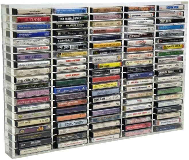 Kingdom TMOV100 Acrylic Wall Mount 100 Movable Divider Cassette Tape Rack/Stamp Pad Rack for Easy Sorting and Organizing of Cassette Tapes, Stamp Pads, Playing Cards, Card Decks, 8mm Frame by Kingdom%C2%AE