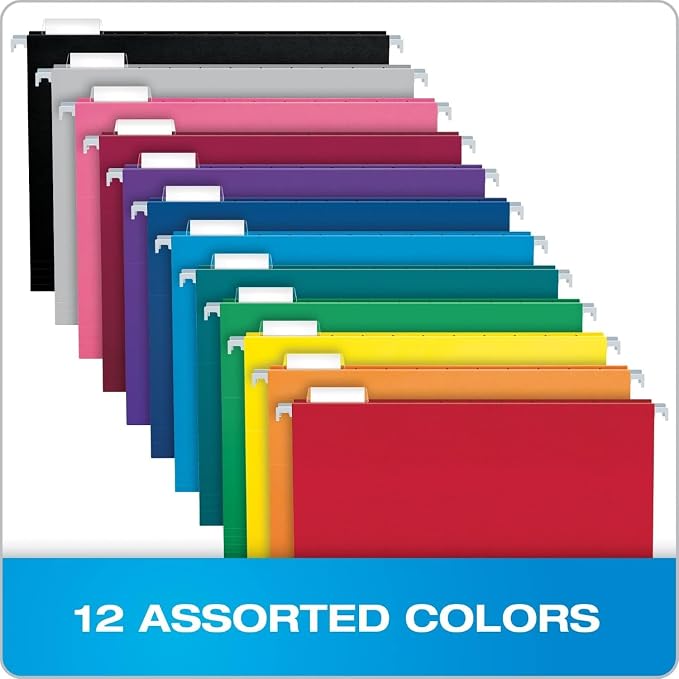Pendaflex Colored Hanging File Folders Letter Size with 1/5 Cut Adjustable Tabs, 8.5 X 11-12 Assorted Colors, 100 Pack - Image 2