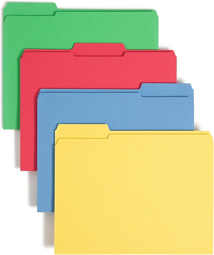 Smead File Folder, Reinforced 1/3-Cut Tab, Letter Size, Assorted Colors, 12 per Pack (11641) by SMEAD