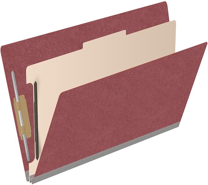 Ecom Folders Top Tab Pressboard Classification Folders | Legal Size 25 Pt Stock with 1 Divider | 2/5 Cut ROC Tab for Medical & Office Filing | 4 Filing Sections | Dark Red, Box of 10 - Image 2