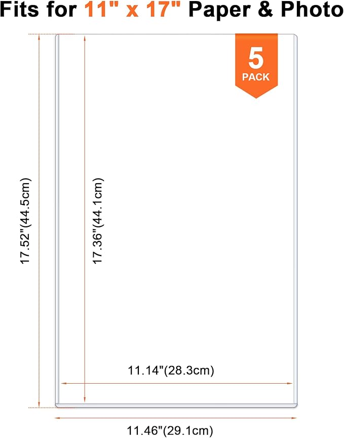 Ndsox 5 Pack 11" x 17" Rigid Print Protectors - Heavy Duty Hard Plastic Sheet Page Protectors - Crystal-Clear Menu Holders - Top Loading Art Prints Sleeves for Documents Magazines Posters Photographs - Image 2