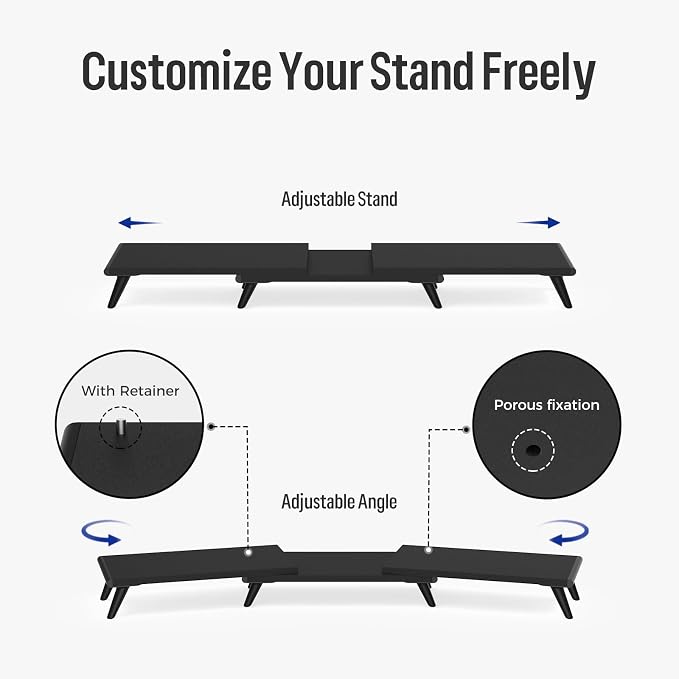 loukin Dual Monitor Stand Riser for Desk, 43.6"×8.2" Computer Stand, Black | Supports 22 lb, No Installation Required, Water-Resistant Surface, Fits Laptops and Printers, Ergonomic Design - Image 2