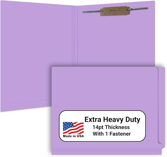 Lavender File Folders, Doctor Stuff, Letter Size Reinforced End Tab Folder with 2" Bonded Fastener on Inside Back, 14 pt Stock, Box of 50 by DoctorStuff