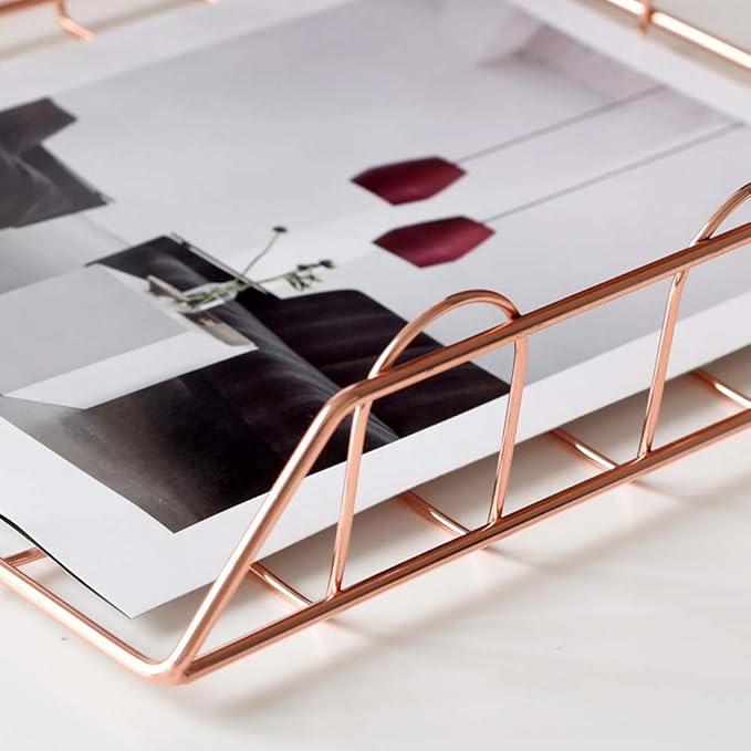 Jolitac Rose Gold 4-Tier Stackable Paper Tray Desk Organizer, Workspace Decorative Stacking Rack Supplies Holder, Metal Letter Trays for File Documents in Home & Office (Rose Gold) - Image 4