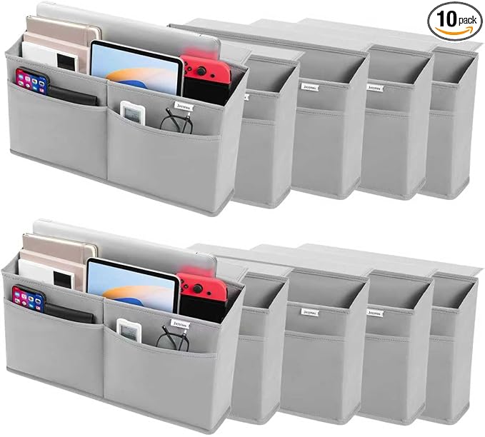 10 Pack Desk Side Hanging Organizer, Adhesive Storage Bag with Pockets for Magazine Ipad Notebook, for End Tables Home Office Desks Computer Workstations Dressing Table, Grey by Joyytuu